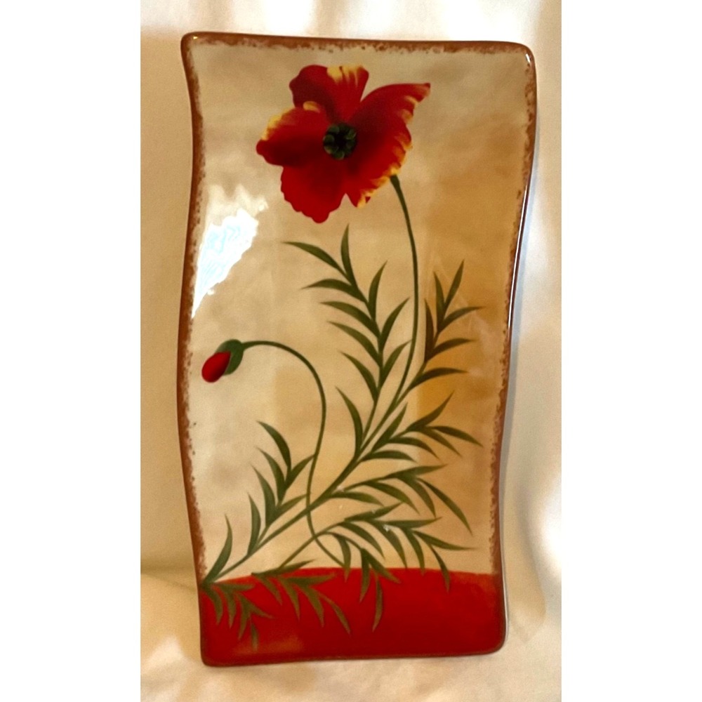 Pier One Imports HANDPAINTED Poppy FLOWER SPOON-REST COLLECTOR PLATE EXCELLENT!